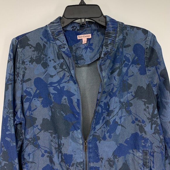 Juicy Couture Jacket Blue Camo Full Zip Front Lyocell - Picture 4 of 11